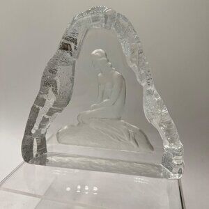 Nybro Sweden Copenhagen Mermaid Hand Made Crystal Block Paperweight Vintage
